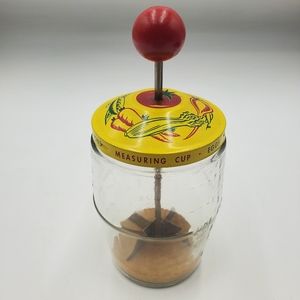 Glass Nut Chopper Red Wood Ball & Block Knob Tin Litho Lid 2 Cup Vintage…